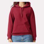 Gildan Unisex Softstyle® Midweight Hooded Sweatshirt Embroidery - Cardinal - On Model Front