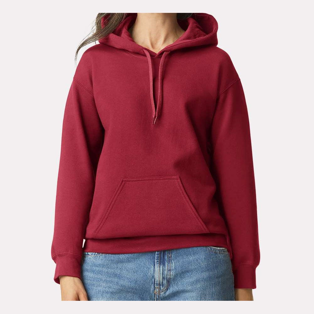 Gildan Unisex Softstyle® Midweight Hooded Sweatshirt Embroidery - Cardinal - On Model Front