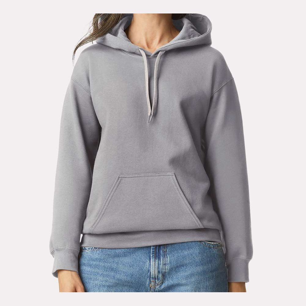 Gildan Unisex Softstyle® Midweight Hooded Sweatshirt Embroidery - Cement - On Model Front