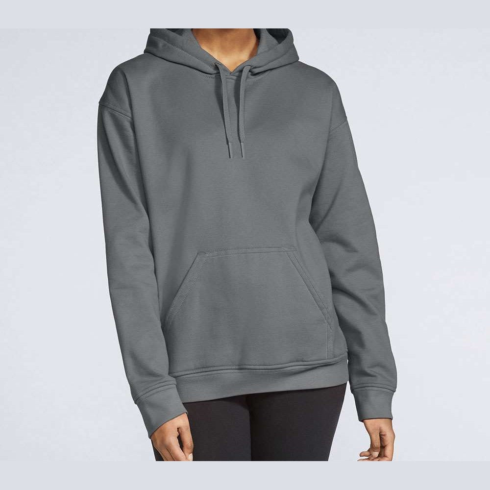 Gildan Unisex Softstyle® Midweight Hooded Sweatshirt Embroidery - Charcoal - On Model Front