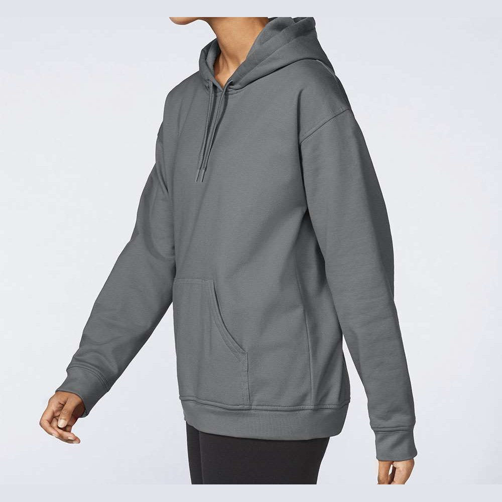 Gildan Unisex Softstyle® Midweight Hooded Sweatshirt Embroidery - Charcoal - On Model Side