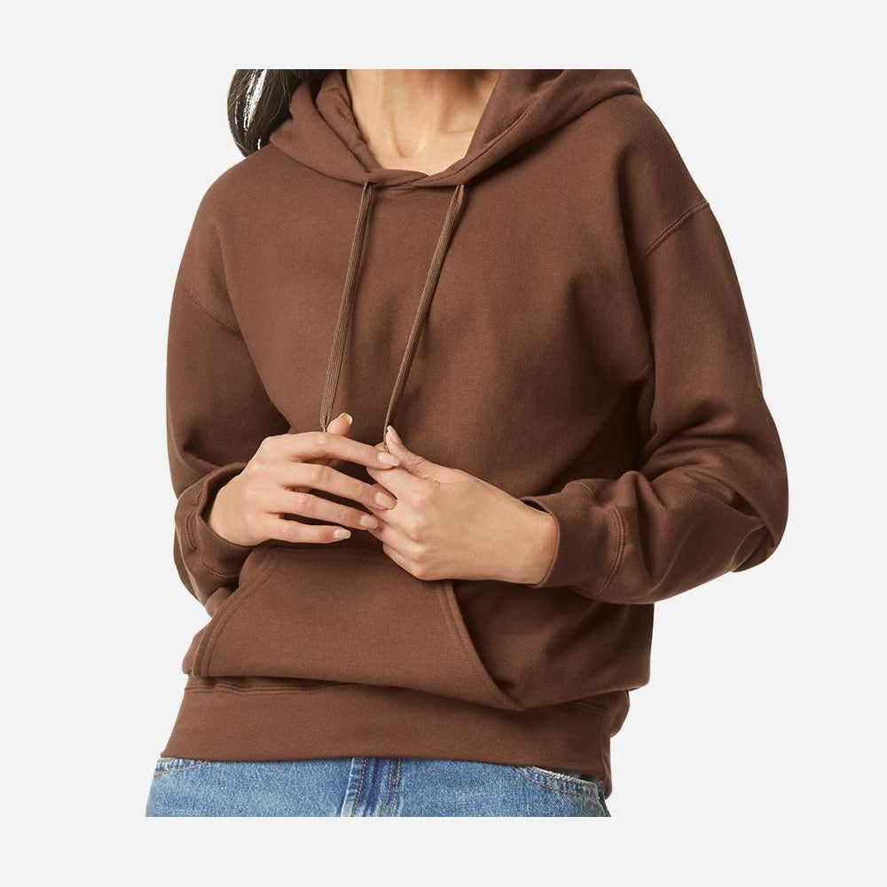 Gildan Unisex Softstyle® Midweight Hooded Sweatshirt Embroidery - Cocoa - On Model Front