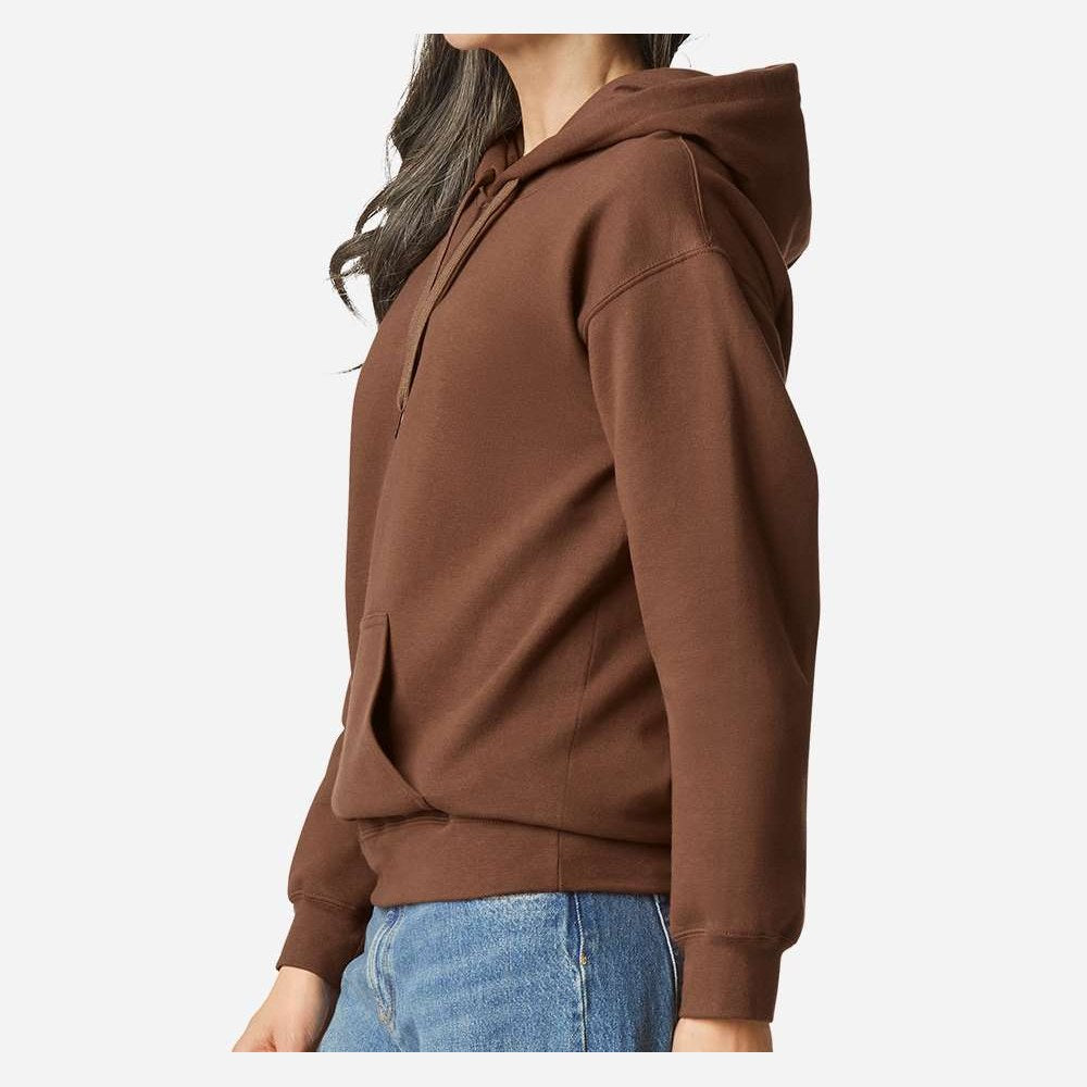 Gildan Unisex Softstyle® Midweight Hooded Sweatshirt Embroidery - Cocoa - On Model Side