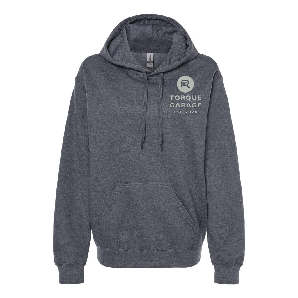 Gildan Unisex Softstyle® Midweight Hooded Sweatshirt Embroidery - Dark Heather - Front