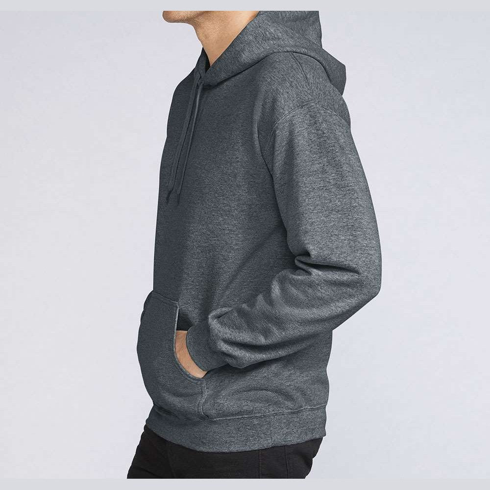Gildan Unisex Softstyle® Midweight Hooded Sweatshirt Embroidery - Dark Heather - On Model Side
