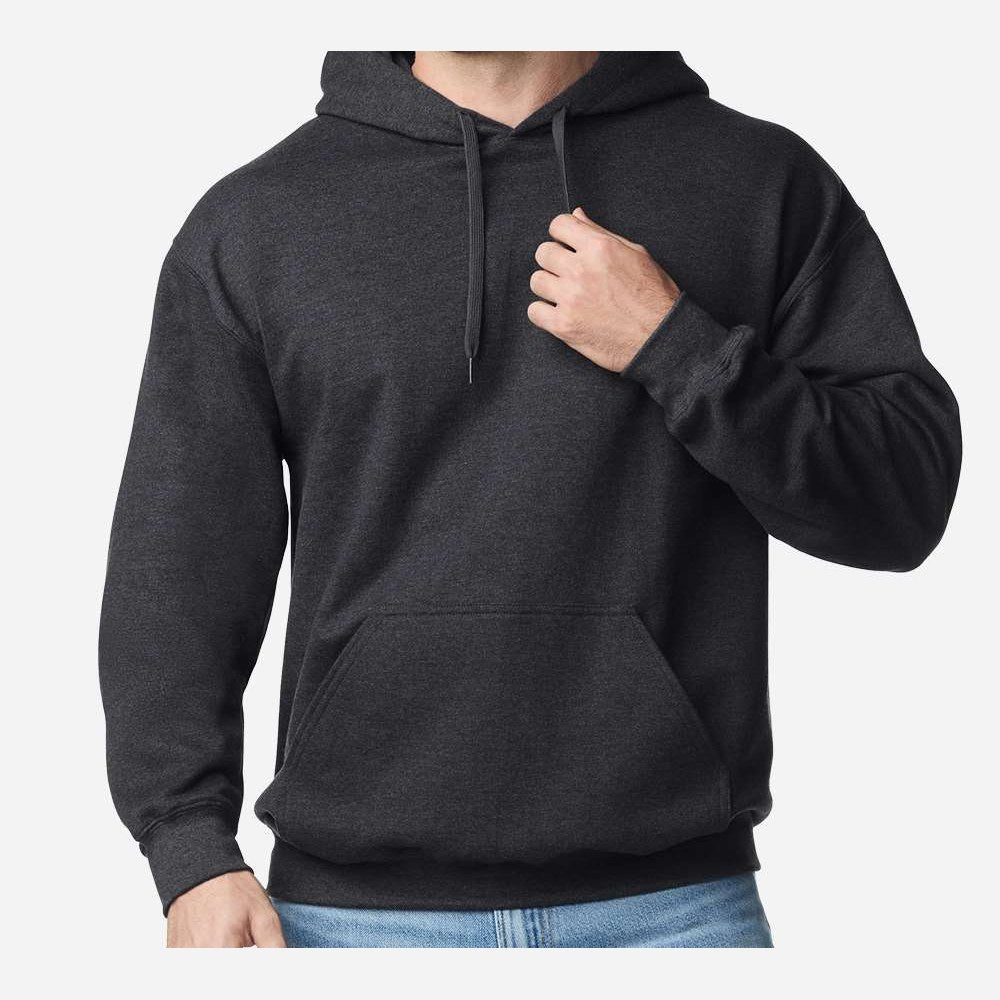 Gildan Unisex Softstyle® Midweight Hooded Sweatshirt Embroidery - Heather Black - On Model Front