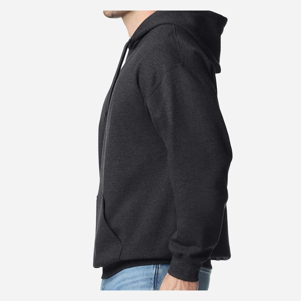 Gildan Unisex Softstyle® Midweight Hooded Sweatshirt Embroidery - Heather Black - On Model Side