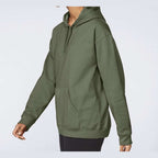 Gildan Unisex Softstyle® Midweight Hooded Sweatshirt Embroidery - Military Green - On Model Side