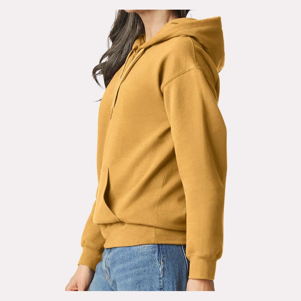 Gildan Unisex Softstyle® Midweight Hooded Sweatshirt Embroidery - Mustard - On Model Side