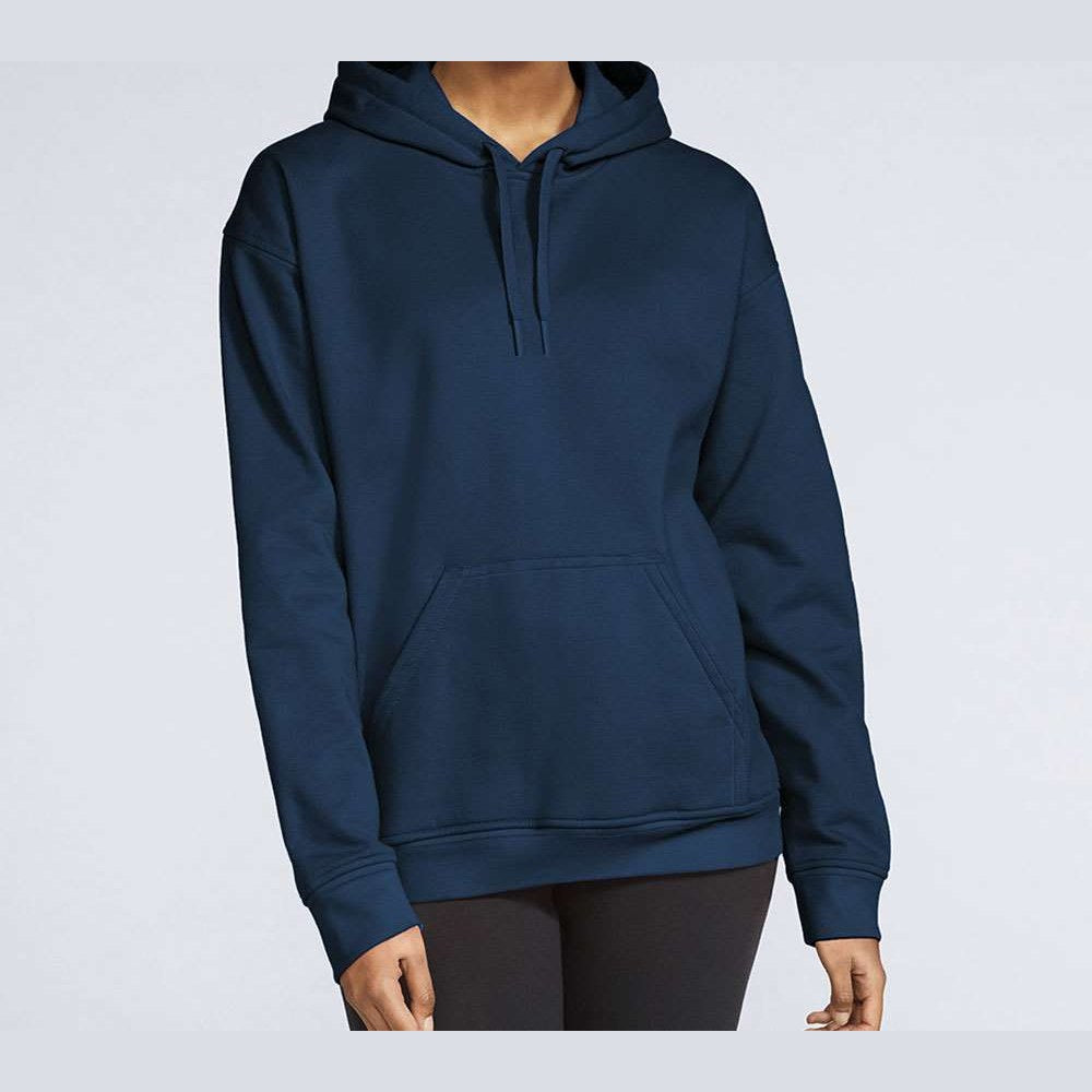 Gildan Unisex Softstyle® Midweight Hooded Sweatshirt Embroidery - Navy - On Model Front