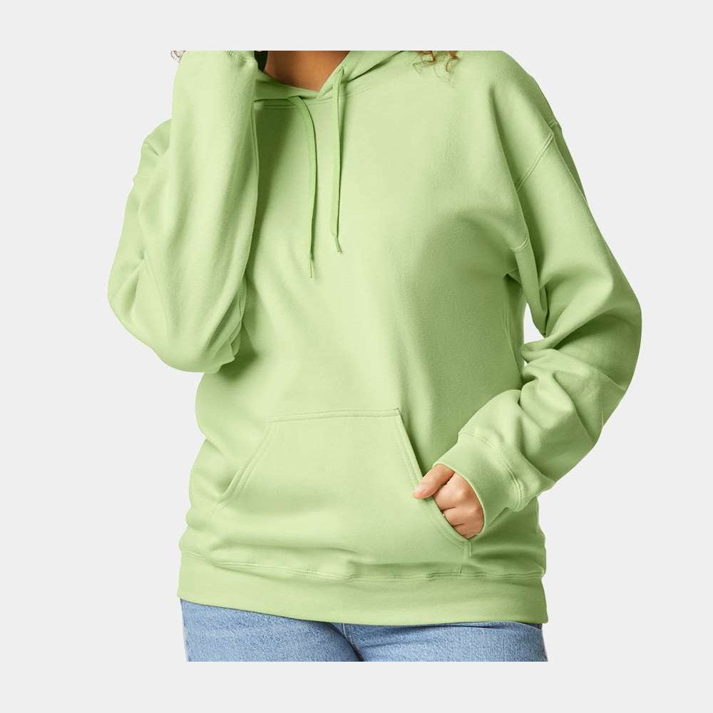 Gildan Unisex Softstyle® Midweight Hooded Sweatshirt Embroidery - Pistachio - On Model Front