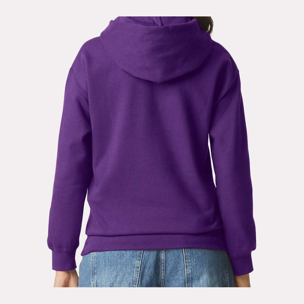 Gildan Unisex Softstyle® Midweight Hooded Sweatshirt Embroidery - Purple - On Model Back