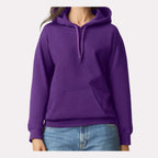 Gildan Unisex Softstyle® Midweight Hooded Sweatshirt Embroidery - Purple - On Model Front