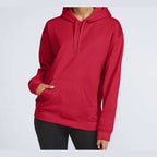 Gildan Unisex Softstyle® Midweight Hooded Sweatshirt Embroidery - Red - On Model Front