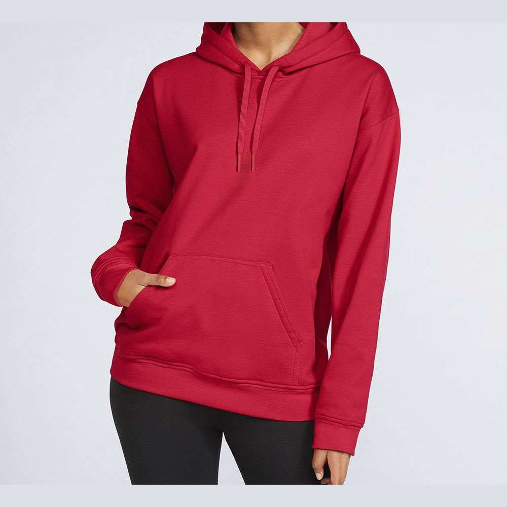 Gildan Unisex Softstyle® Midweight Hooded Sweatshirt Embroidery - Red - On Model Front