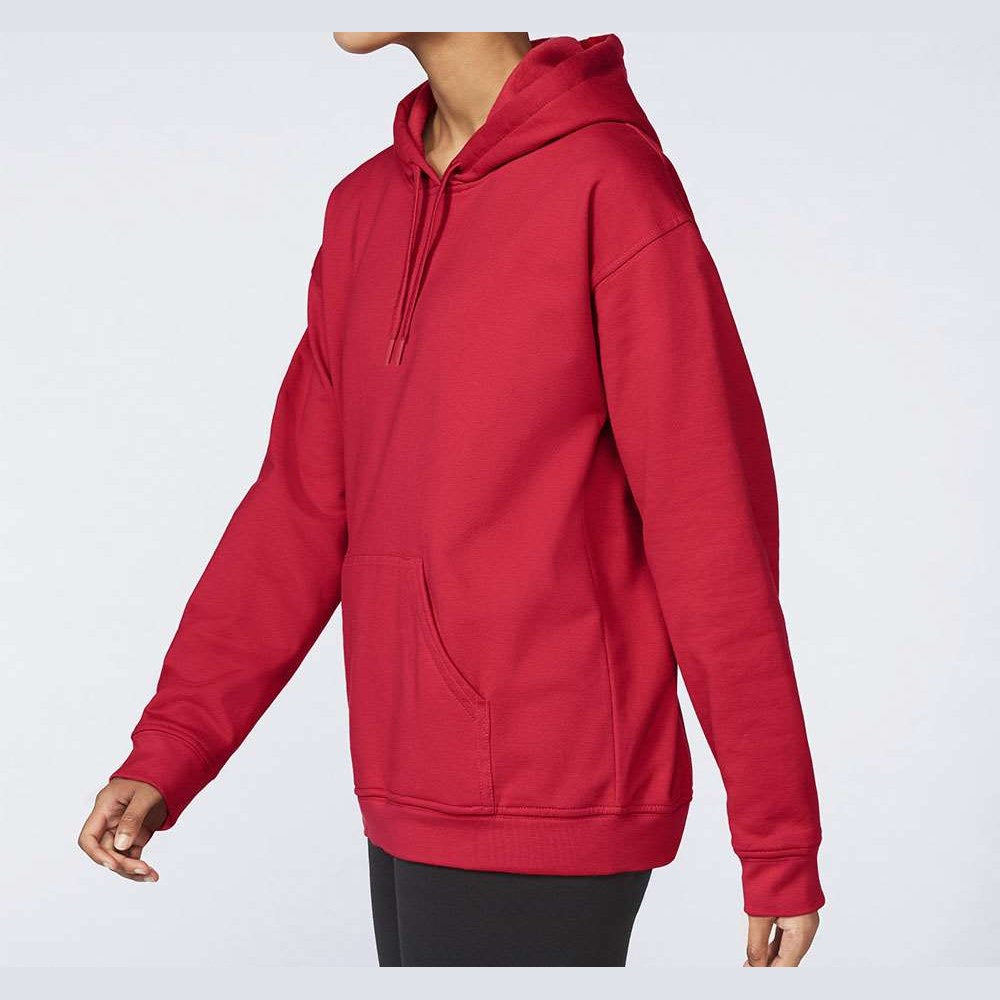 Gildan Unisex Softstyle® Midweight Hooded Sweatshirt Embroidery - Red - On Model Side