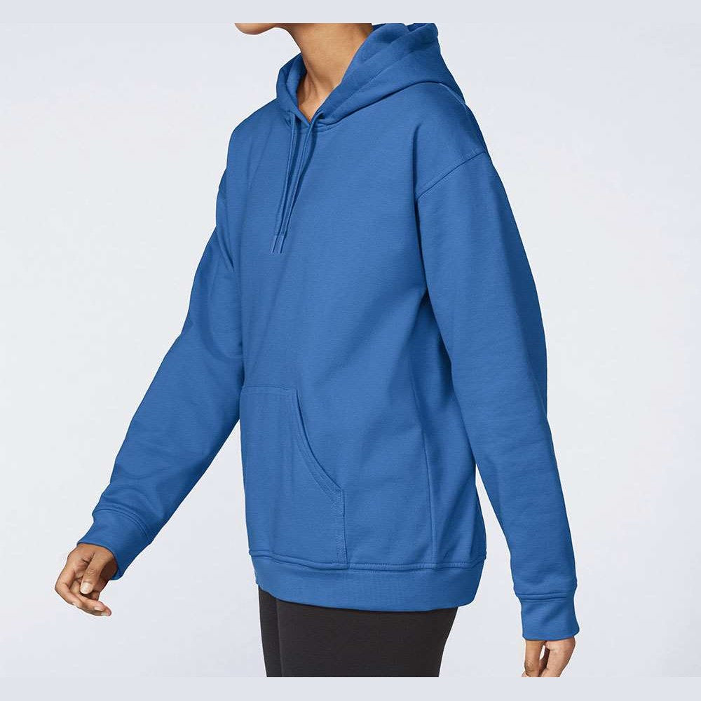 Gildan Unisex Softstyle® Midweight Hooded Sweatshirt Embroidery - Royal - On Model Side