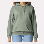 Gildan Unisex Softstyle® Midweight Hooded Sweatshirt Embroidery - Sage - On Model Front