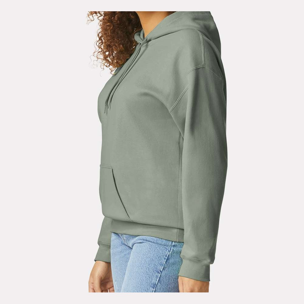 Gildan Unisex Softstyle® Midweight Hooded Sweatshirt Embroidery - Sage - On Model Side