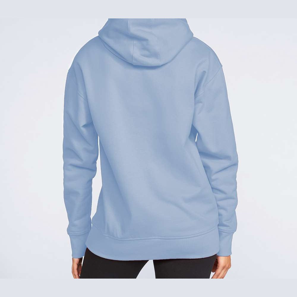 Gildan Unisex Softstyle® Midweight Hooded Sweatshirt Embroidery - Stone Blue - On Model Back