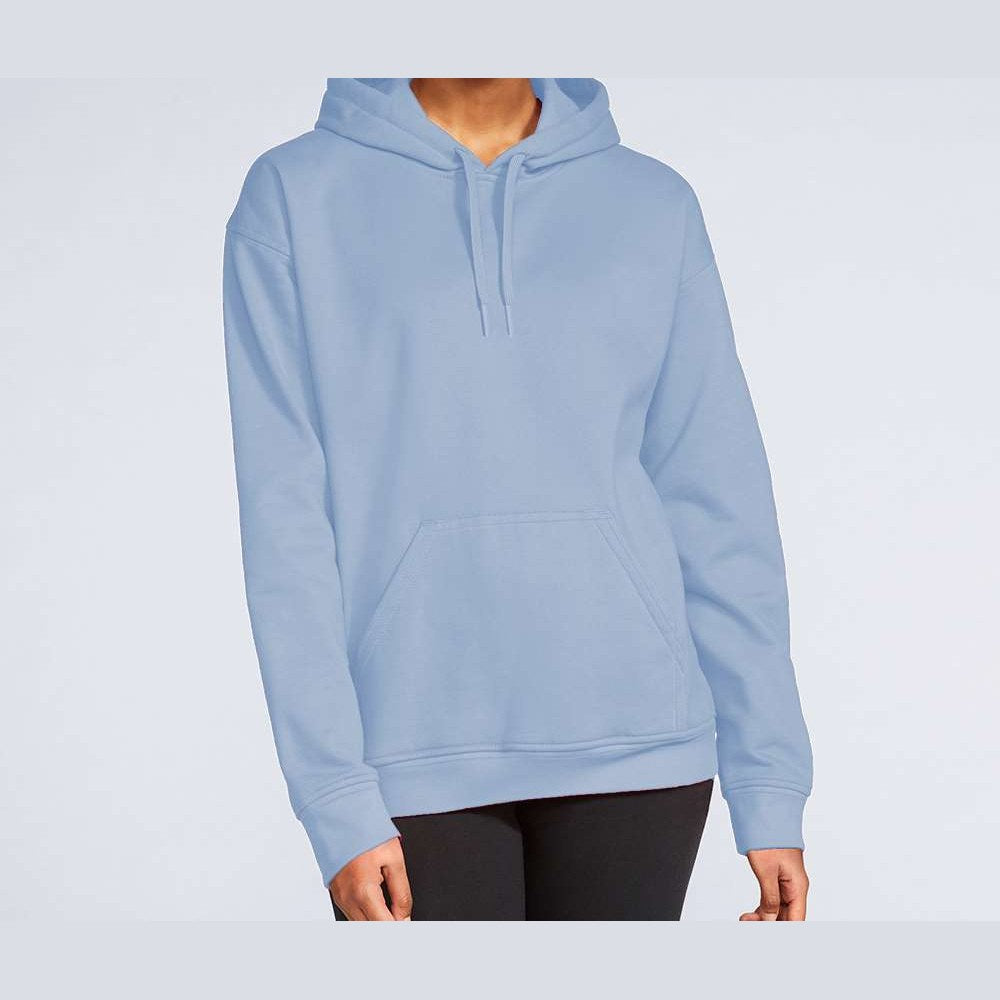 Gildan Unisex Softstyle® Midweight Hooded Sweatshirt Embroidery - Stone Blue - On Model Front