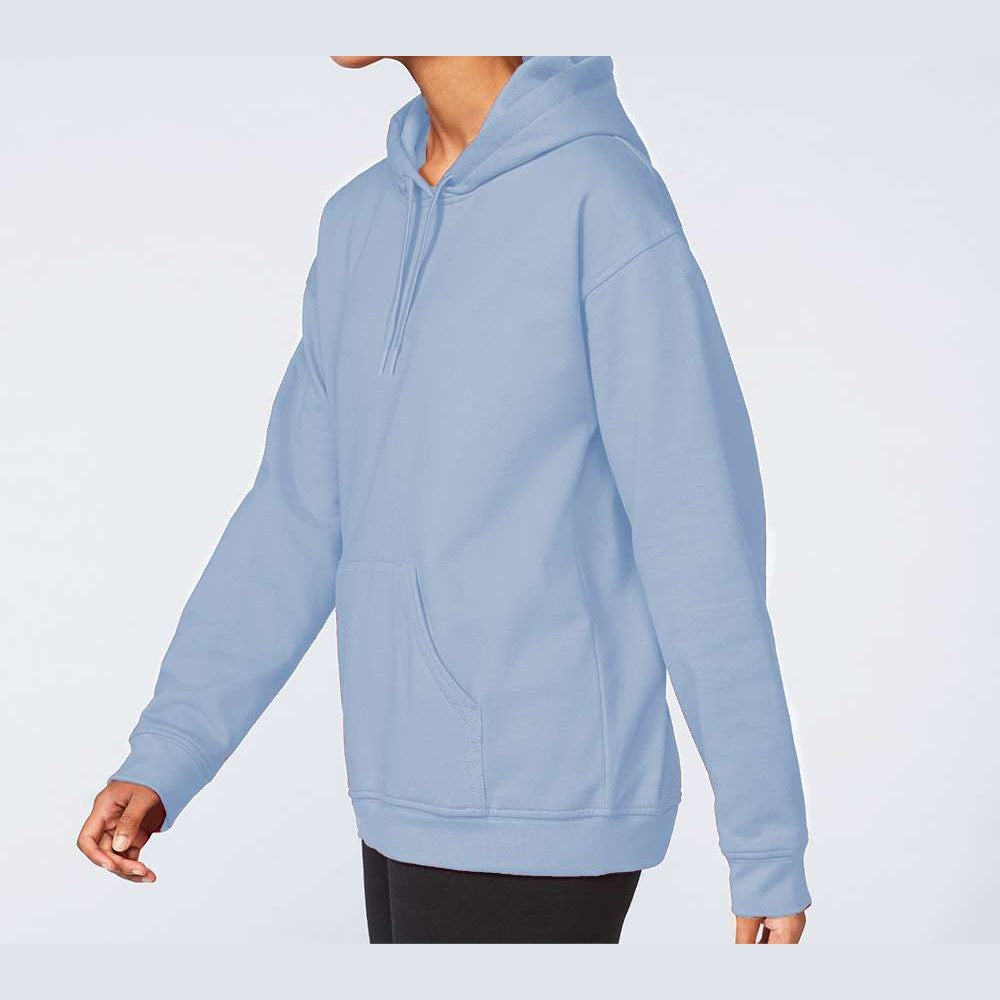 Gildan Unisex Softstyle® Midweight Hooded Sweatshirt Embroidery - Stone Blue - On Model Side