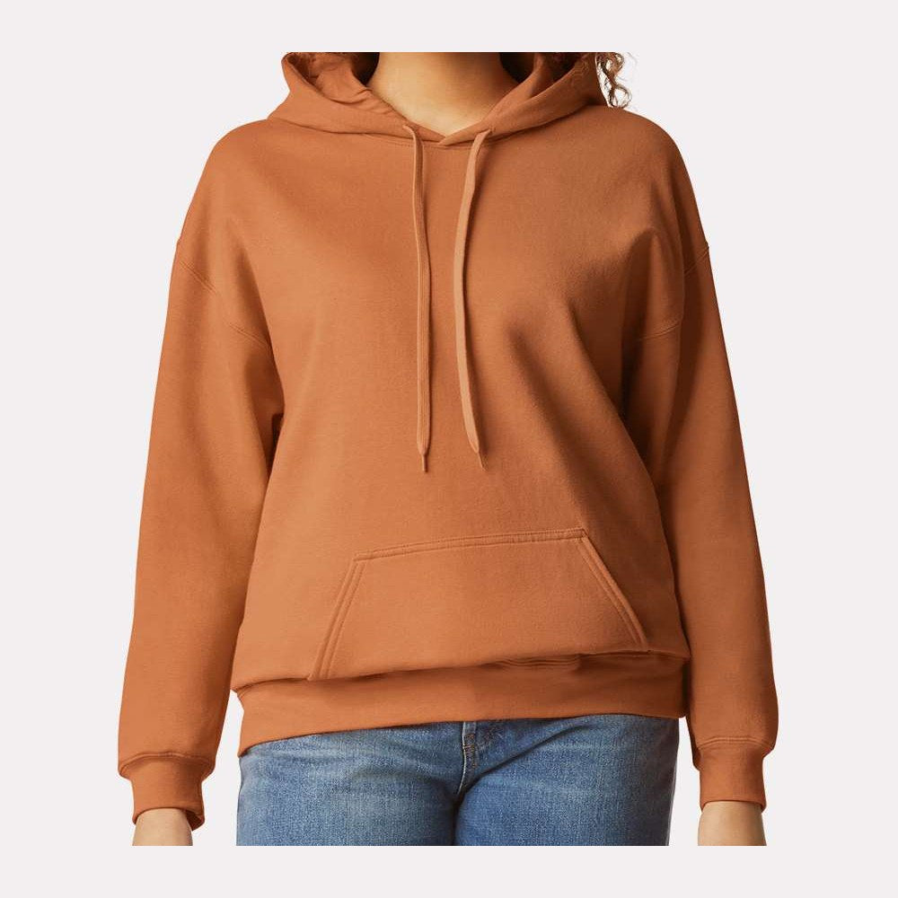 Gildan Unisex Softstyle® Midweight Hooded Sweatshirt Embroidery - Texas Orange - On Model Front