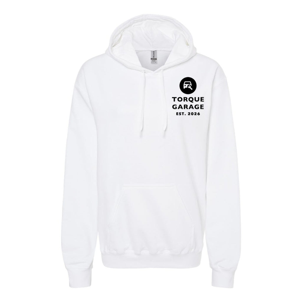 Gildan Unisex Softstyle® Midweight Hooded Sweatshirt Embroidery - White - Front