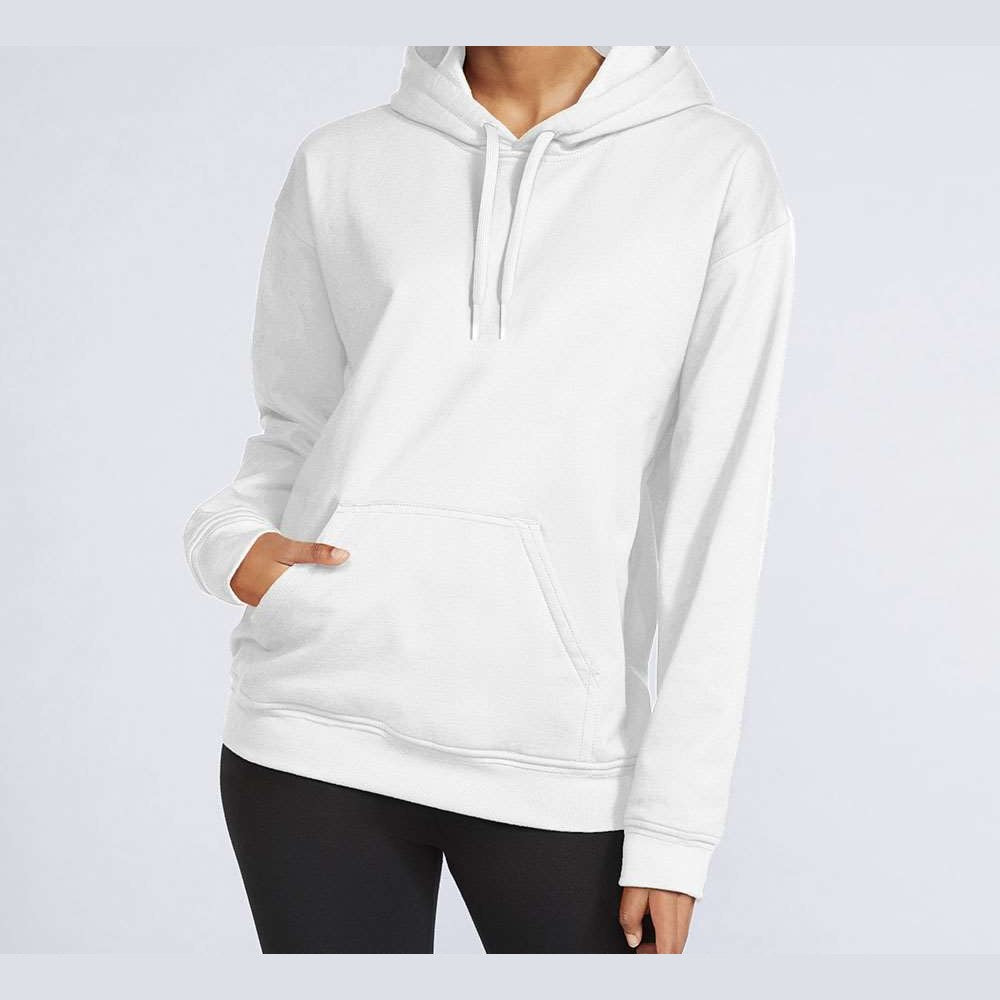 Gildan Unisex Softstyle® Midweight Hooded Sweatshirt Embroidery - White - On Model Front