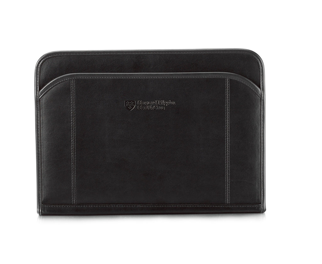 Global Zippered Leather Padfolio Debossing - Black - View 1