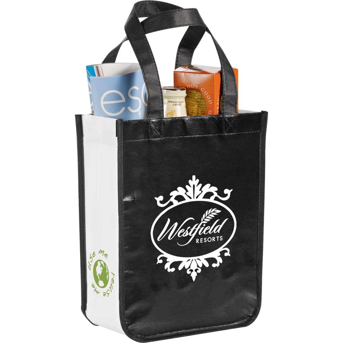 Gloss Laminated Gift Tote, 12 x 9 Inches - Black - Right Angle 2