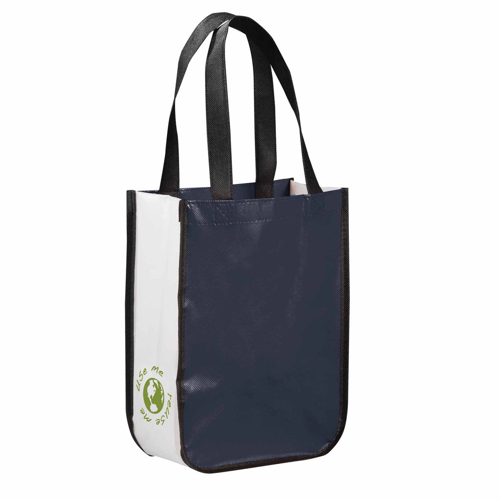 Gloss Laminated Gift Tote, 12 x 9 Inches - Navy - Right Angle 2