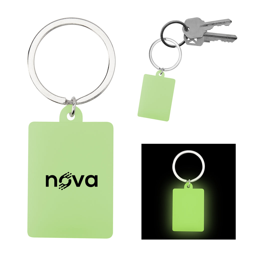 Glow in the Dark Keychain, Rectangular - Green Glow - Pad Print
