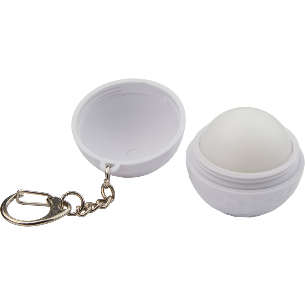 Golf Ball Lip Balm Keychain with SPF 15 - White - Right Angle
