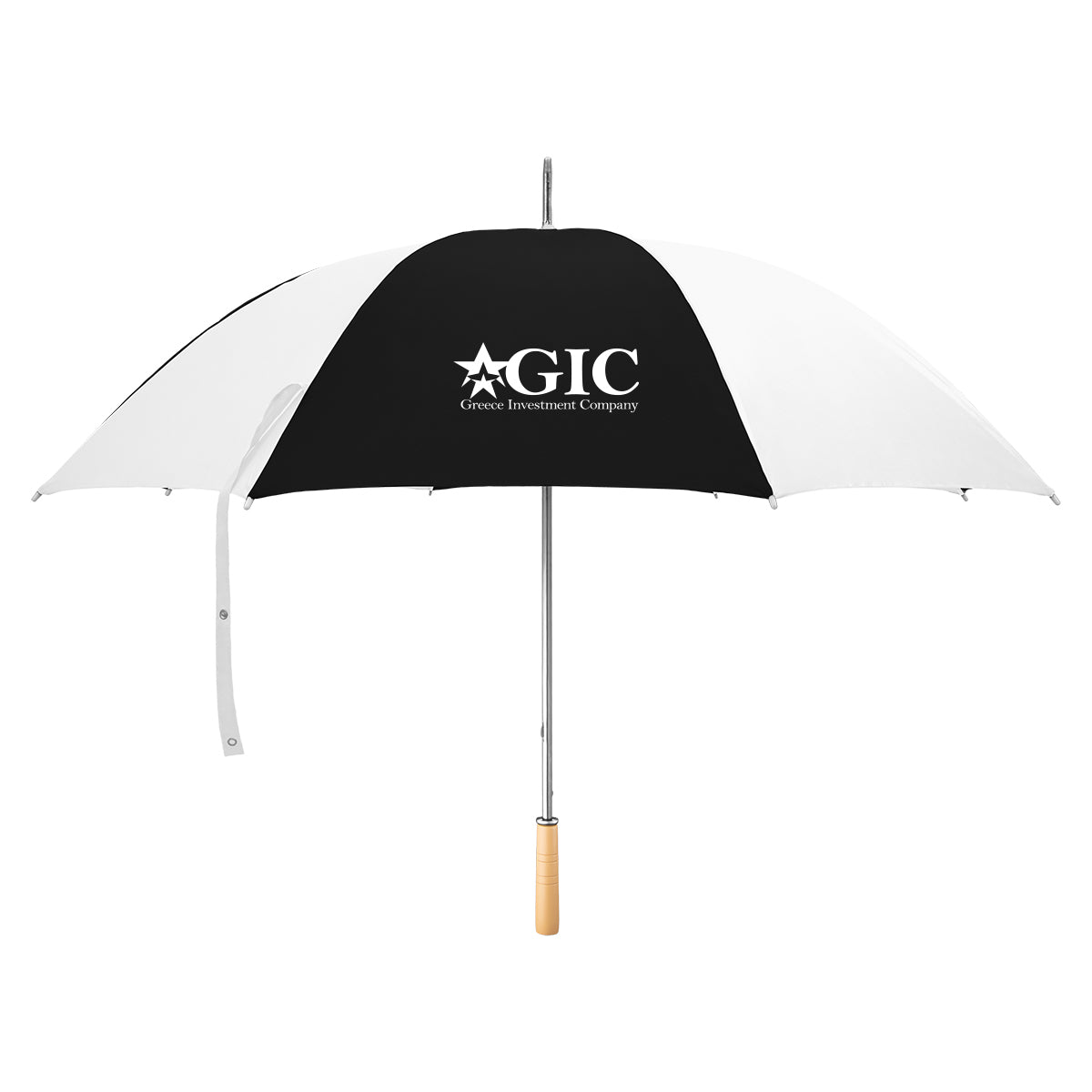 Golf Umbrella, 60 Inch Arc - White with Black - Silk Screen