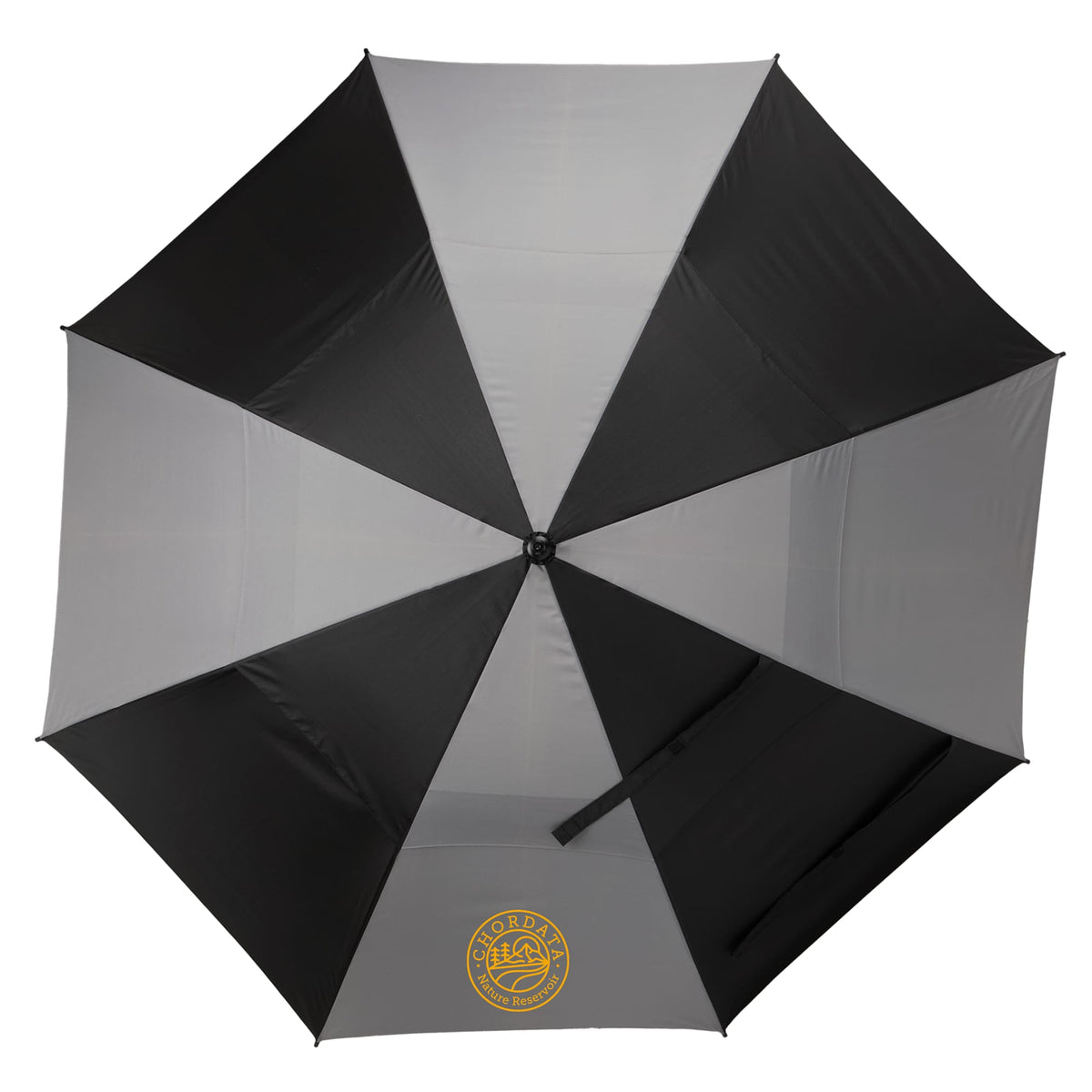 Golf Umbrella in Recycled PET with Wood Handle, 58 Inches Transfer - Black/Gray - Front