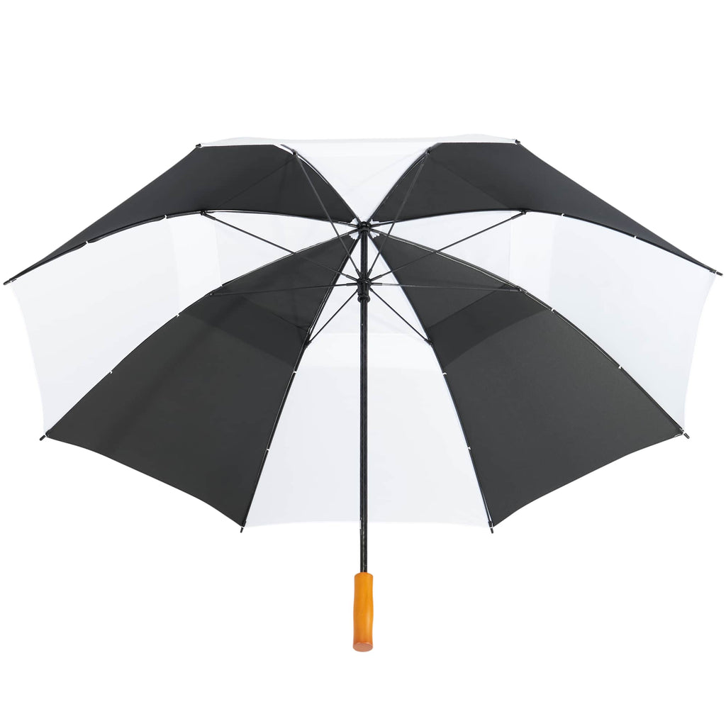 Golf Umbrella in Recycled PET with Wood Handle, 58 Inches Transfer - Black/White - Bot