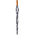 Golf Umbrella in Recycled PET with Wood Handle, 58 Inches Transfer - Black/White - Front 2