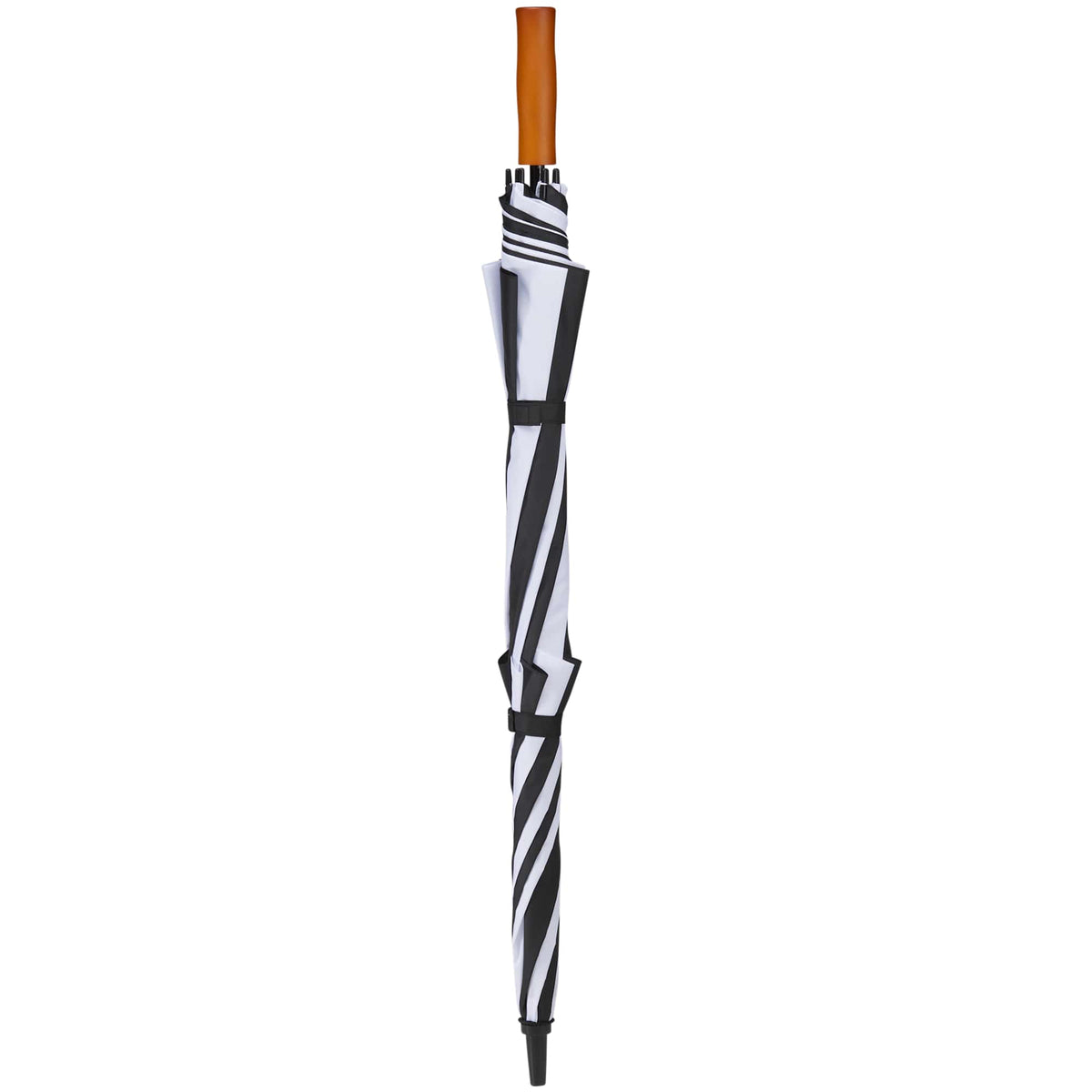 Golf Umbrella in Recycled PET with Wood Handle, 58 Inches Transfer - Black/White - Front 2