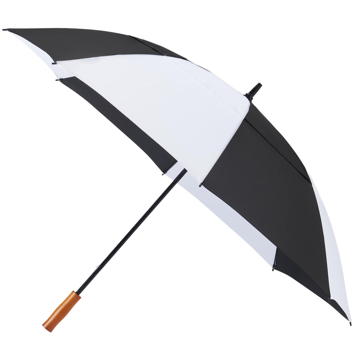 Golf Umbrella in Recycled PET with Wood Handle, 58 Inches Transfer - Black/White - Left Angle 2