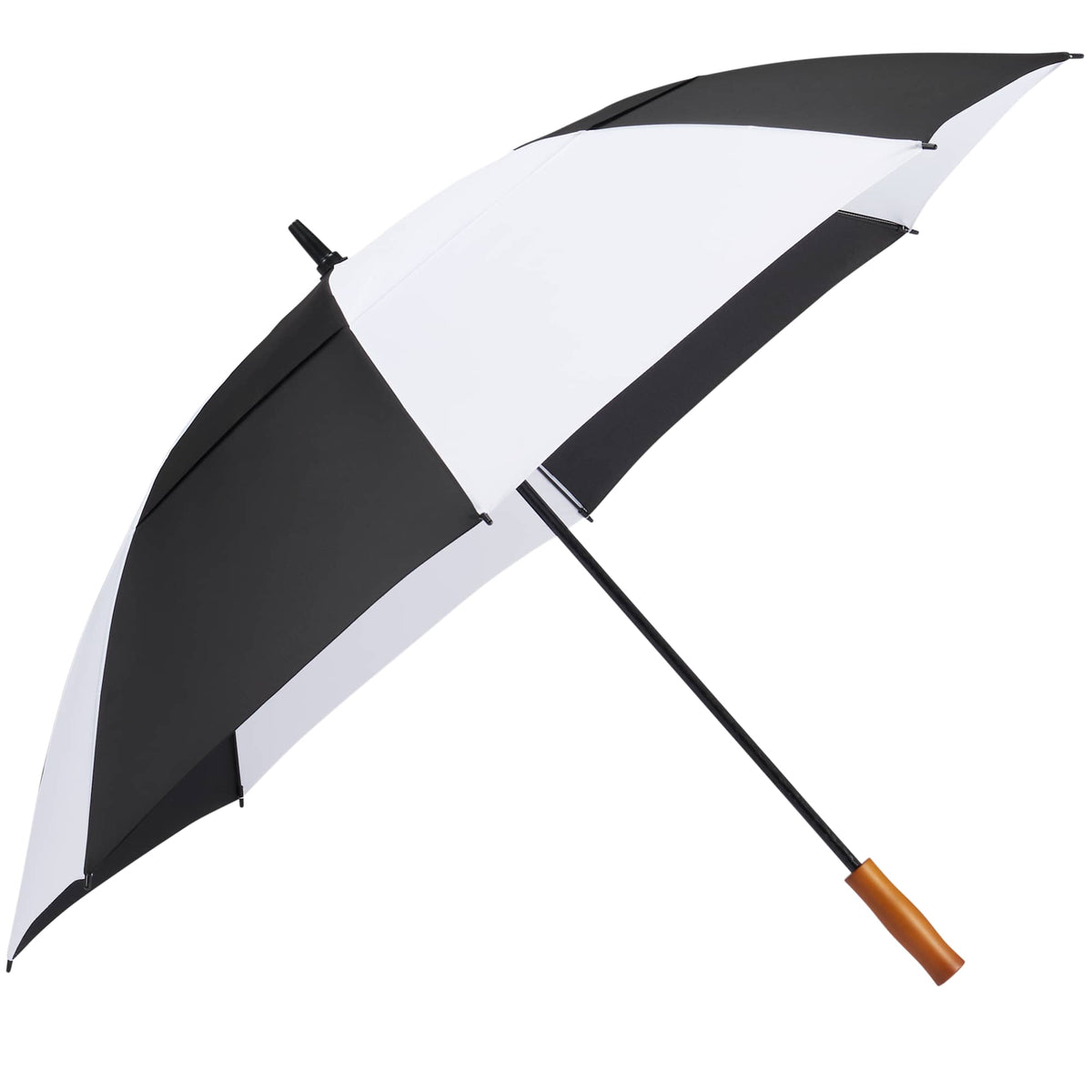 Golf Umbrella in Recycled PET with Wood Handle, 58 Inches Transfer - Black/White - Right Angle 2