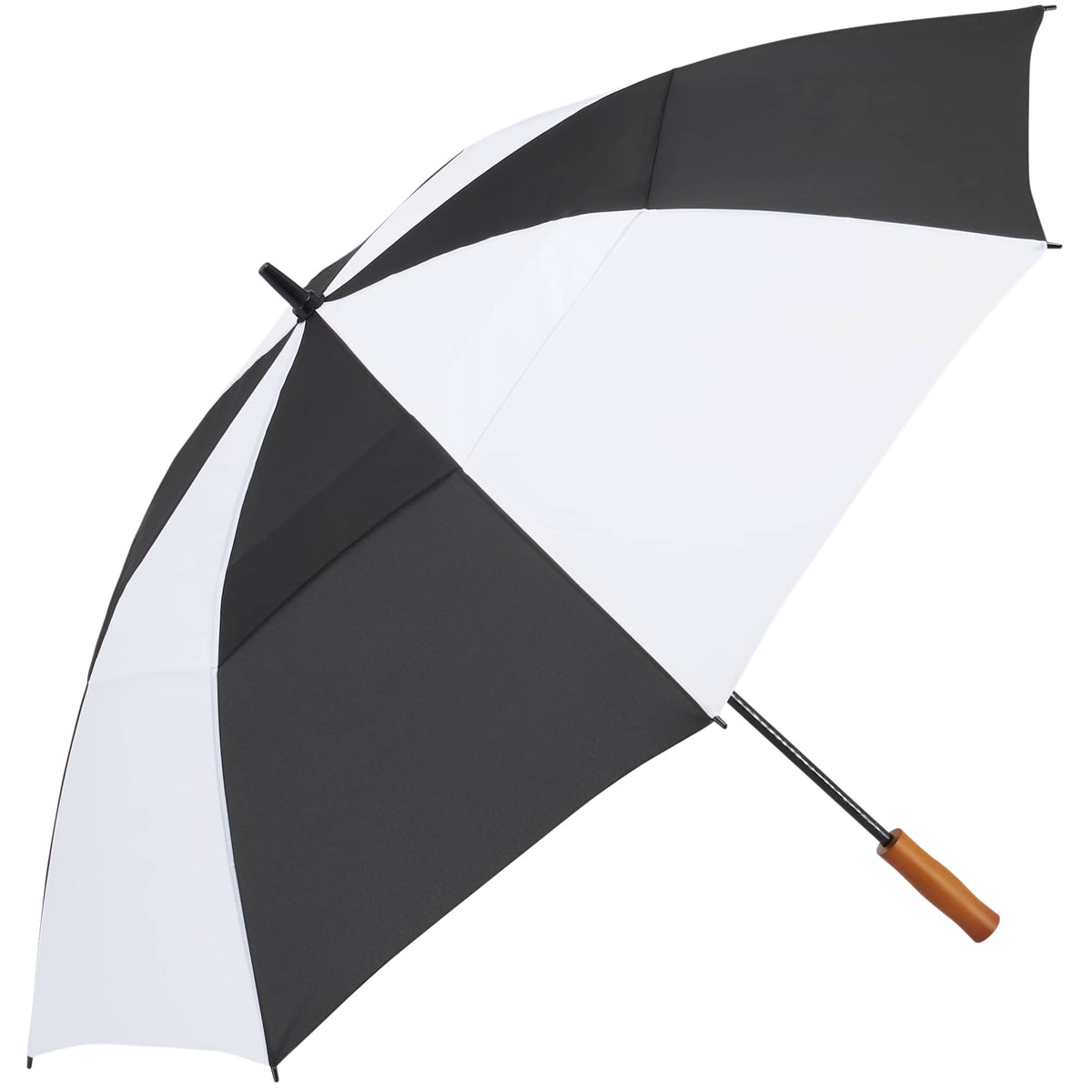 Golf Umbrella in Recycled PET with Wood Handle, 58 Inches Transfer - Black/White - Right Angle 3