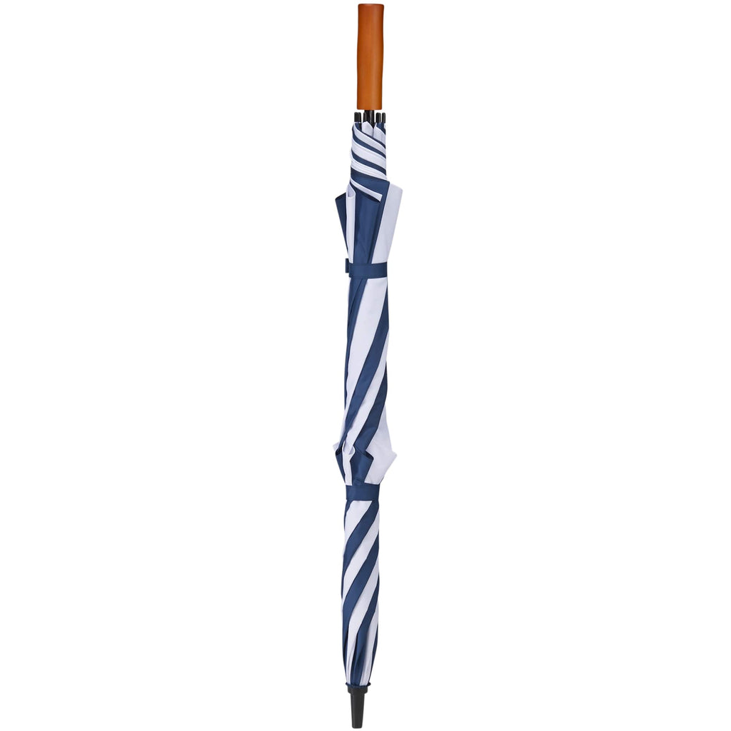 Golf Umbrella in Recycled PET with Wood Handle, 58 Inches Transfer - Navy/White - Front 3