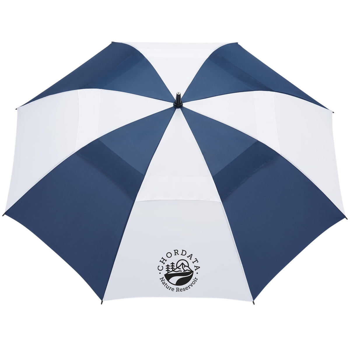 Golf Umbrella in Recycled PET with Wood Handle, 58 Inches Transfer - Navy/White - Front