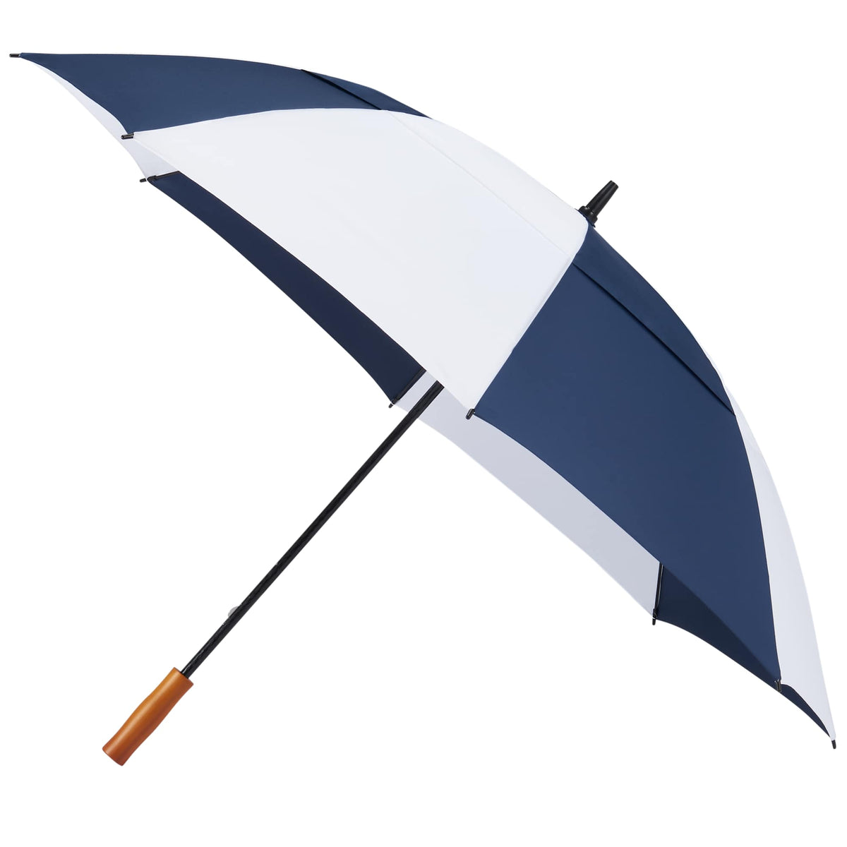 Golf Umbrella in Recycled PET with Wood Handle, 58 Inches Transfer - Navy/White - Left Angle 2