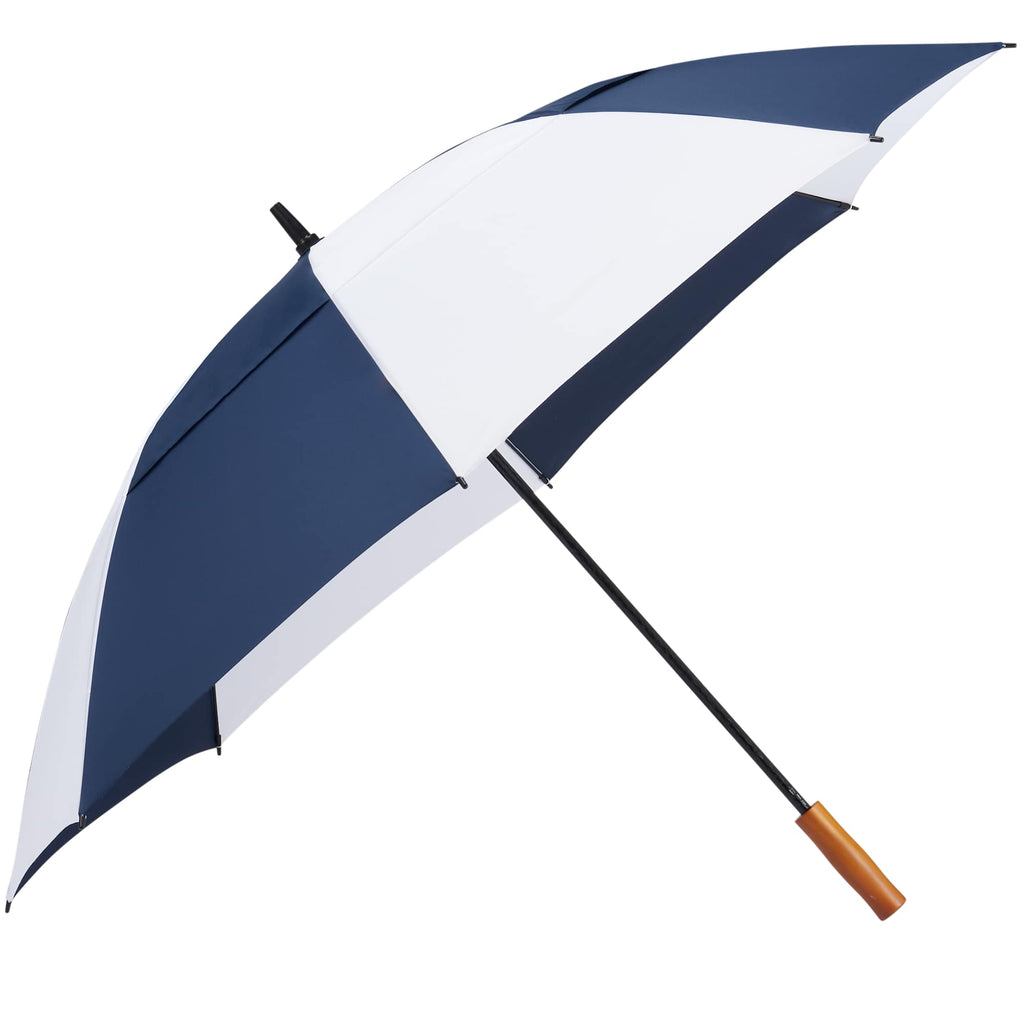 Golf Umbrella in Recycled PET with Wood Handle, 58 Inches Transfer - Navy/White - Right Angle 2