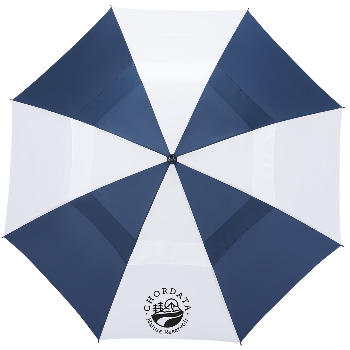 Golf Umbrella in Recycled PET with Wood Handle, 58 Inches Transfer - Navy/White - Top