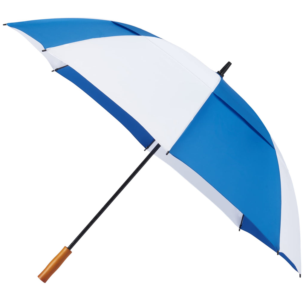Golf Umbrella in Recycled PET with Wood Handle, 58 Inches Transfer - Royal/White - Left Angle 2