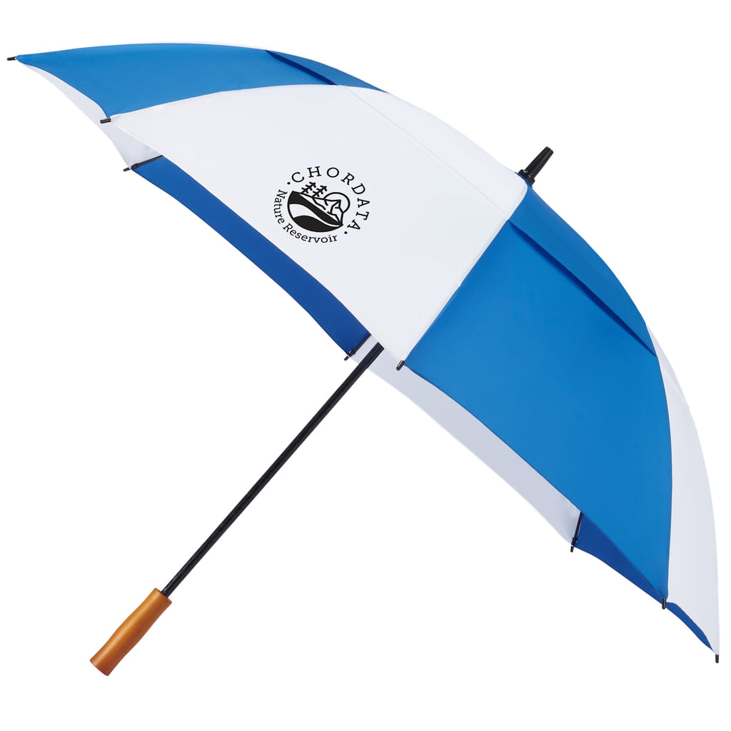 Golf Umbrella in Recycled PET with Wood Handle, 58 Inches Transfer - Royal/White - Left Angle