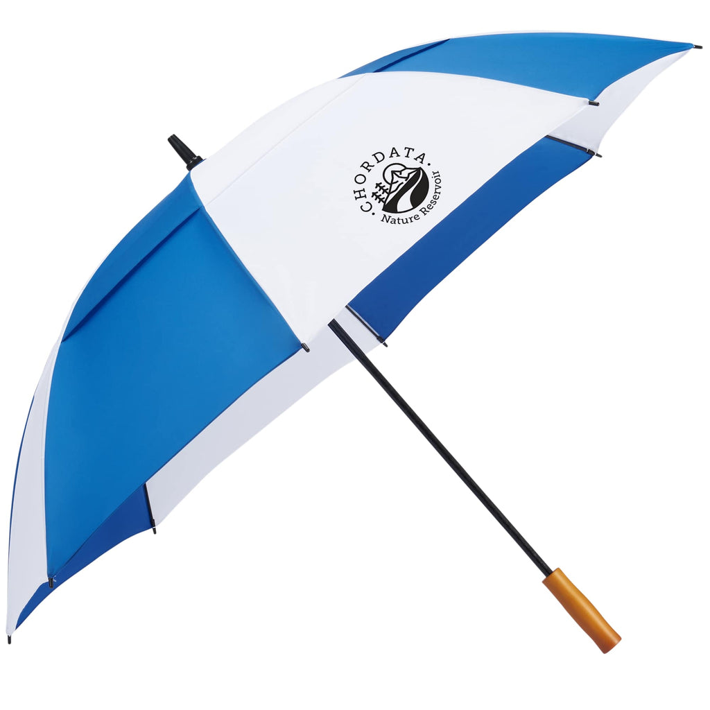 Golf Umbrella in Recycled PET with Wood Handle, 58 Inches Transfer - Royal/White - Right Angle 2